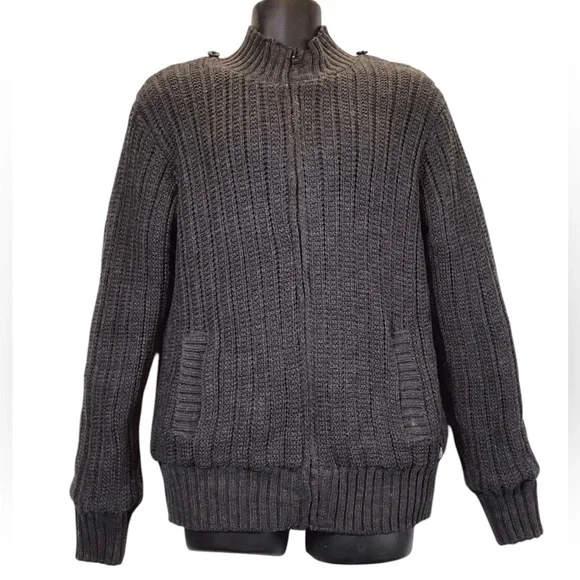 American Stitch Mens Cable Knit Sweater Jacket Size L Fleece Lined Plush Zip Up - Picture 13 of 13